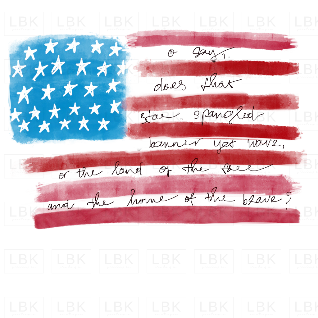 American Flag with National Anthem - Distressed- DTF