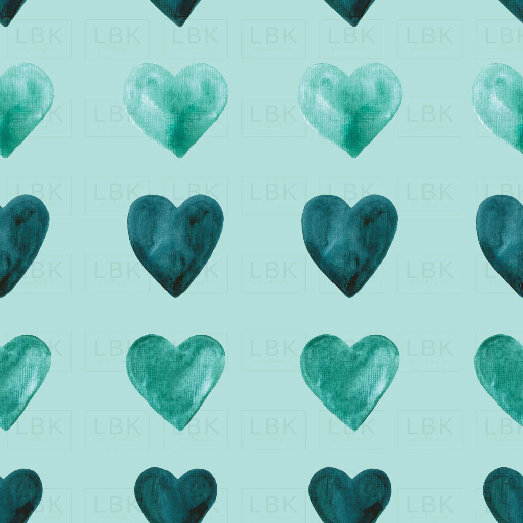 Aqua Watercolor Hearts on Blue