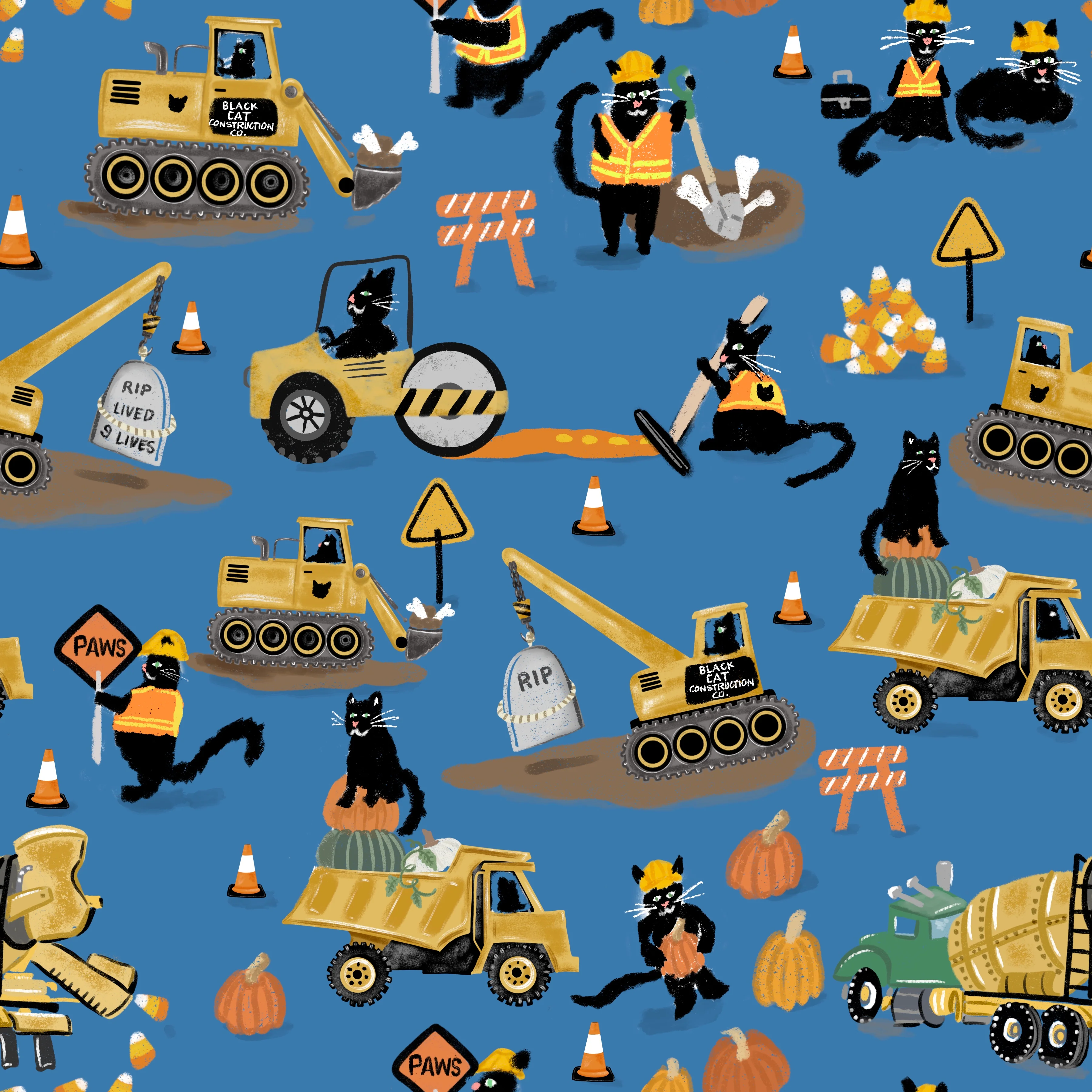 Black cat construction blue