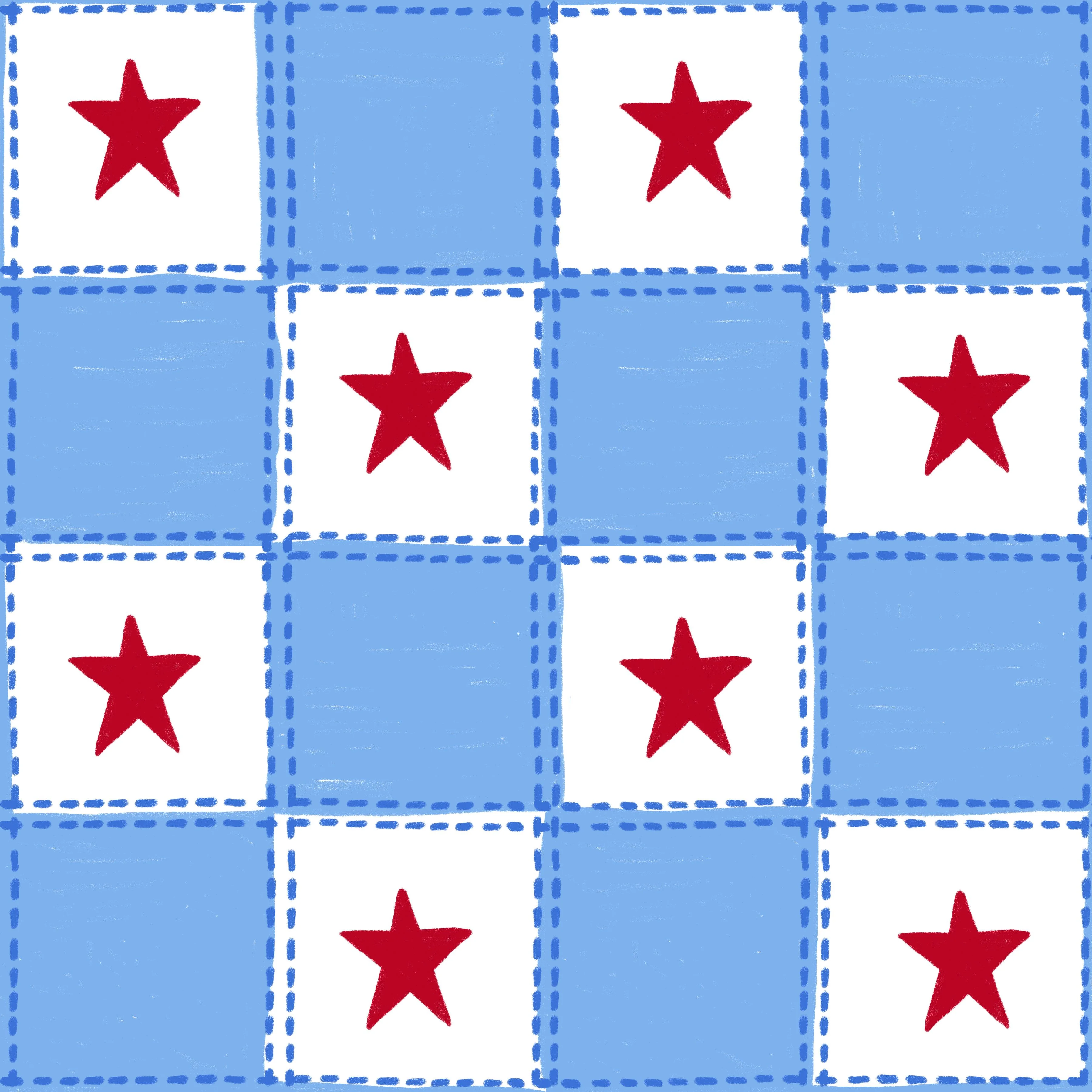 Blue Checker with Stitching and Stars