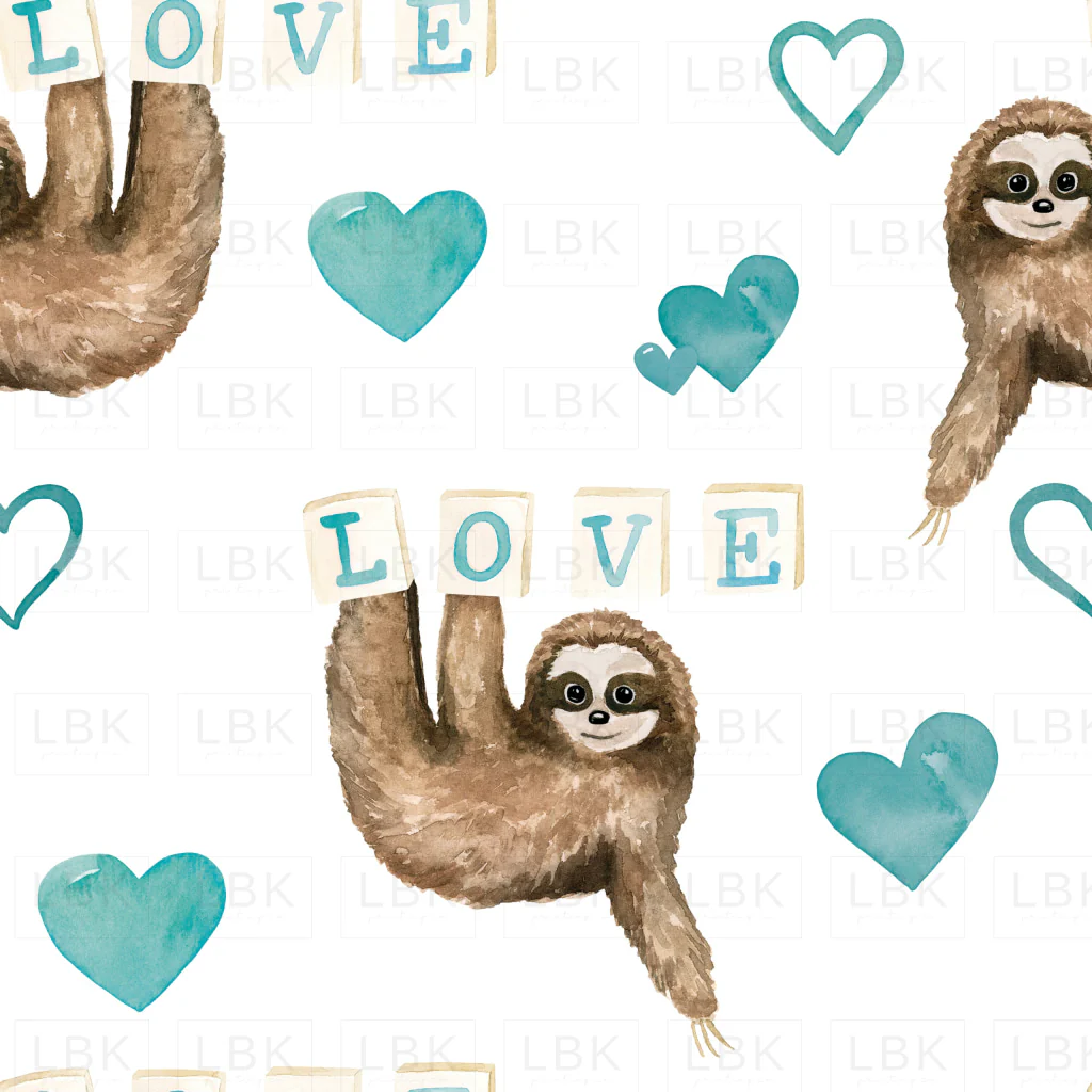 Blue Valentines Watercolor Sloth
