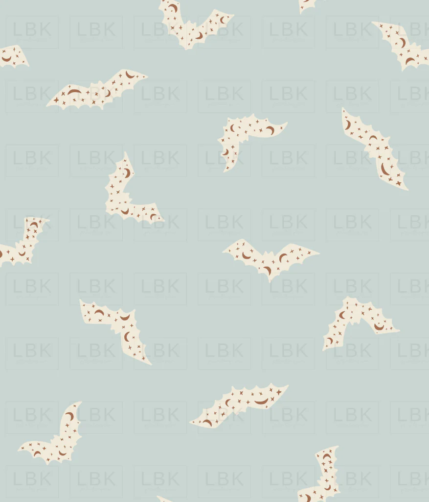 Boho Halloween bats rust on light sky blue