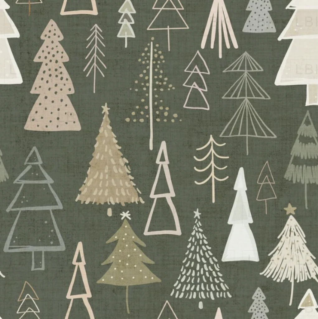 Boho Modern Christmas Trees Neutral on Olive