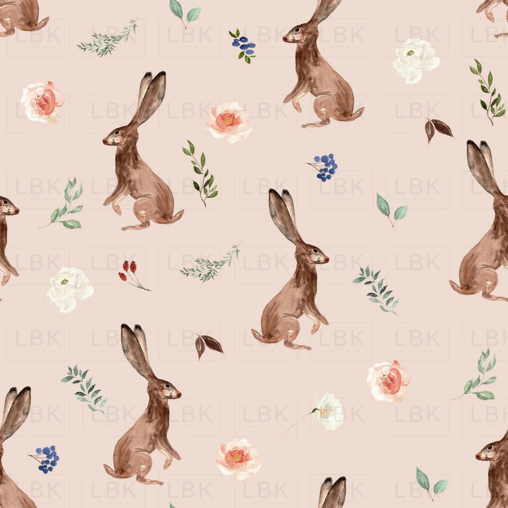 Boho Woodland Bunnies on Beige Bisque