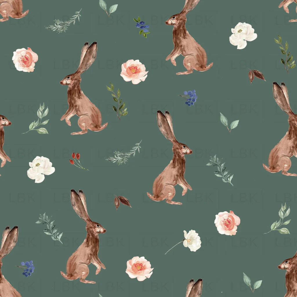 Boho Woodland Bunnies on Corduroy Green