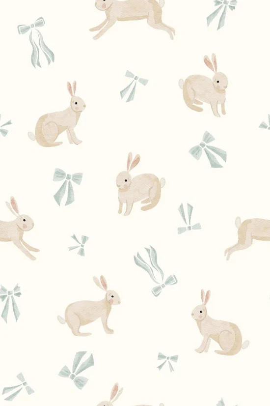 Bunnies and bows - blue on cream
