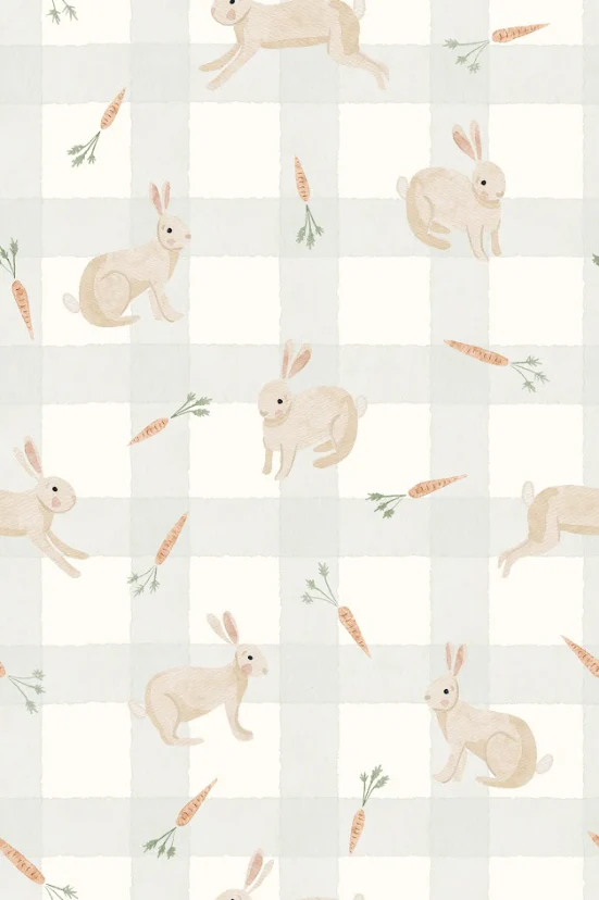 Bunnies and carrots gingham- soft green