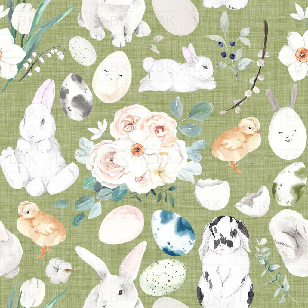 Bunny Trail on Mossy Linen