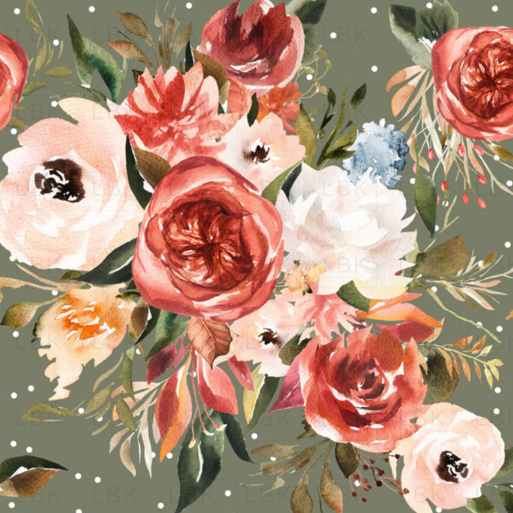 Burnt Umber and Apricot Peach Florals on Limed Ash