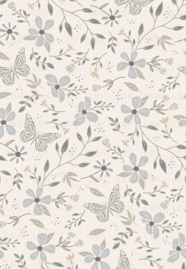 Butterfly Garden Floral Muted_ soft blue
