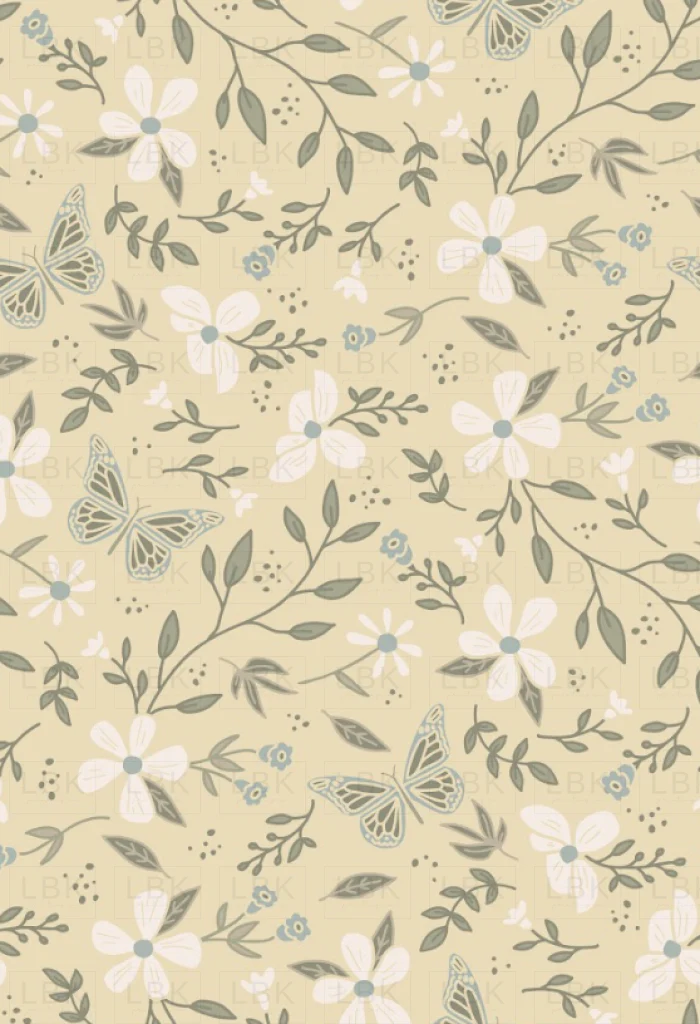 Butterfly Garden Floral Muted- soft yellow