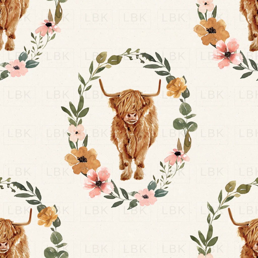 Charlotte Highland Cow with Floral Wreath