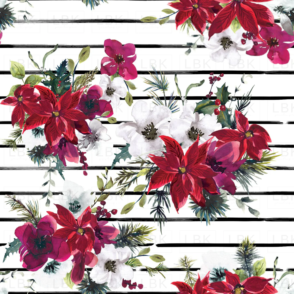 Christmas Dream Florals on Black Stripes