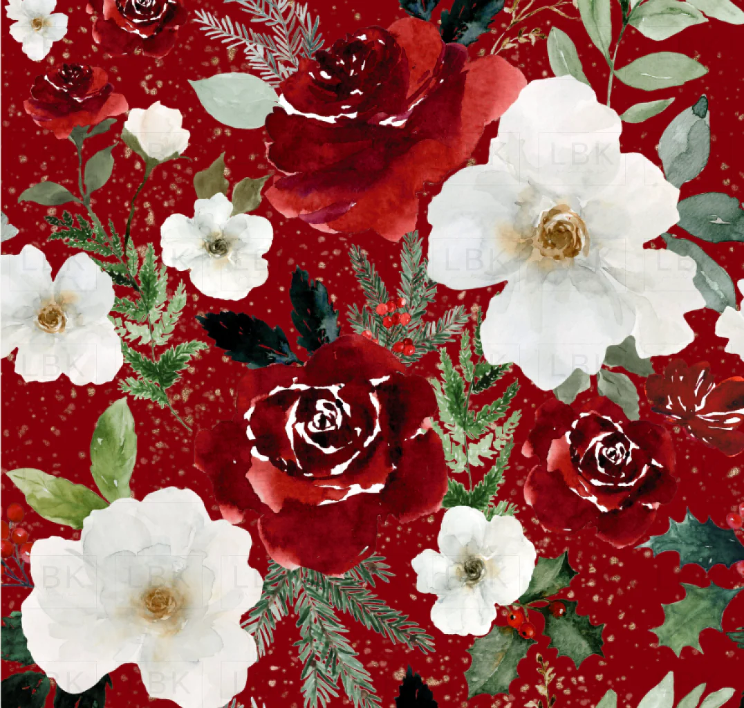 Christmas Roses and Florals on Red