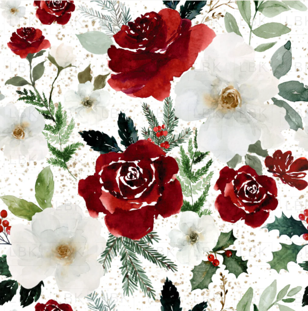 Christmas Roses and Florals on White