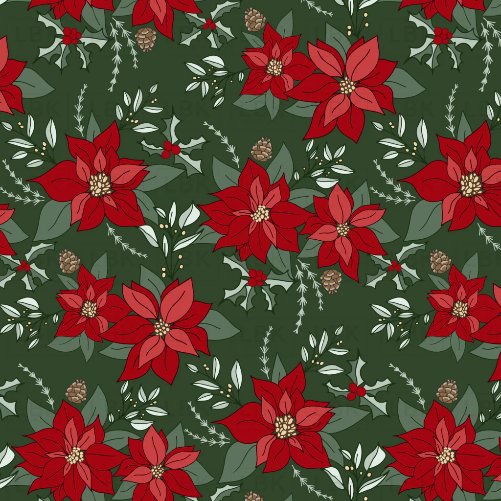 Classic Christmas Poinsettia Green