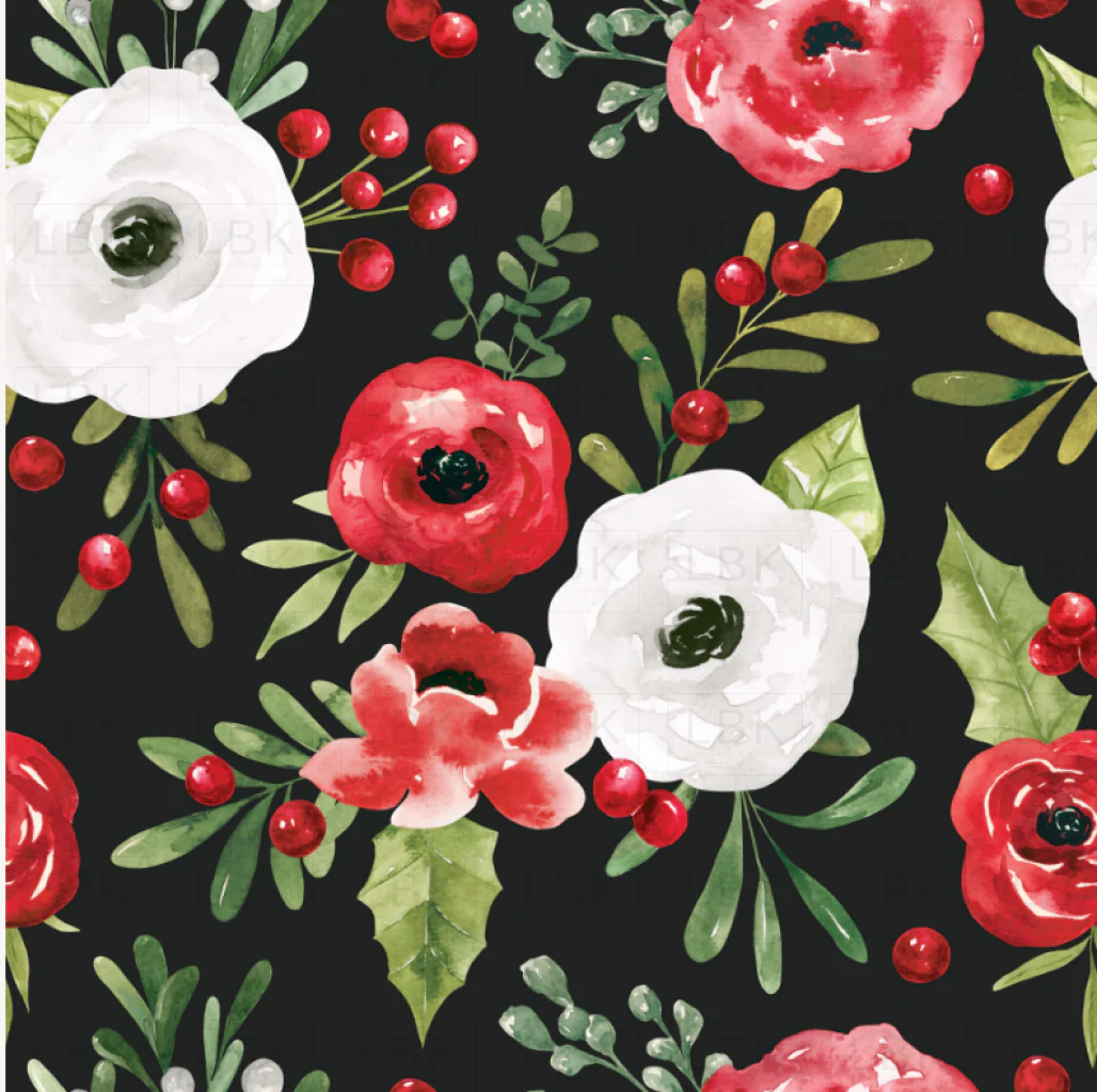 Holly and Pine Winter floral Black