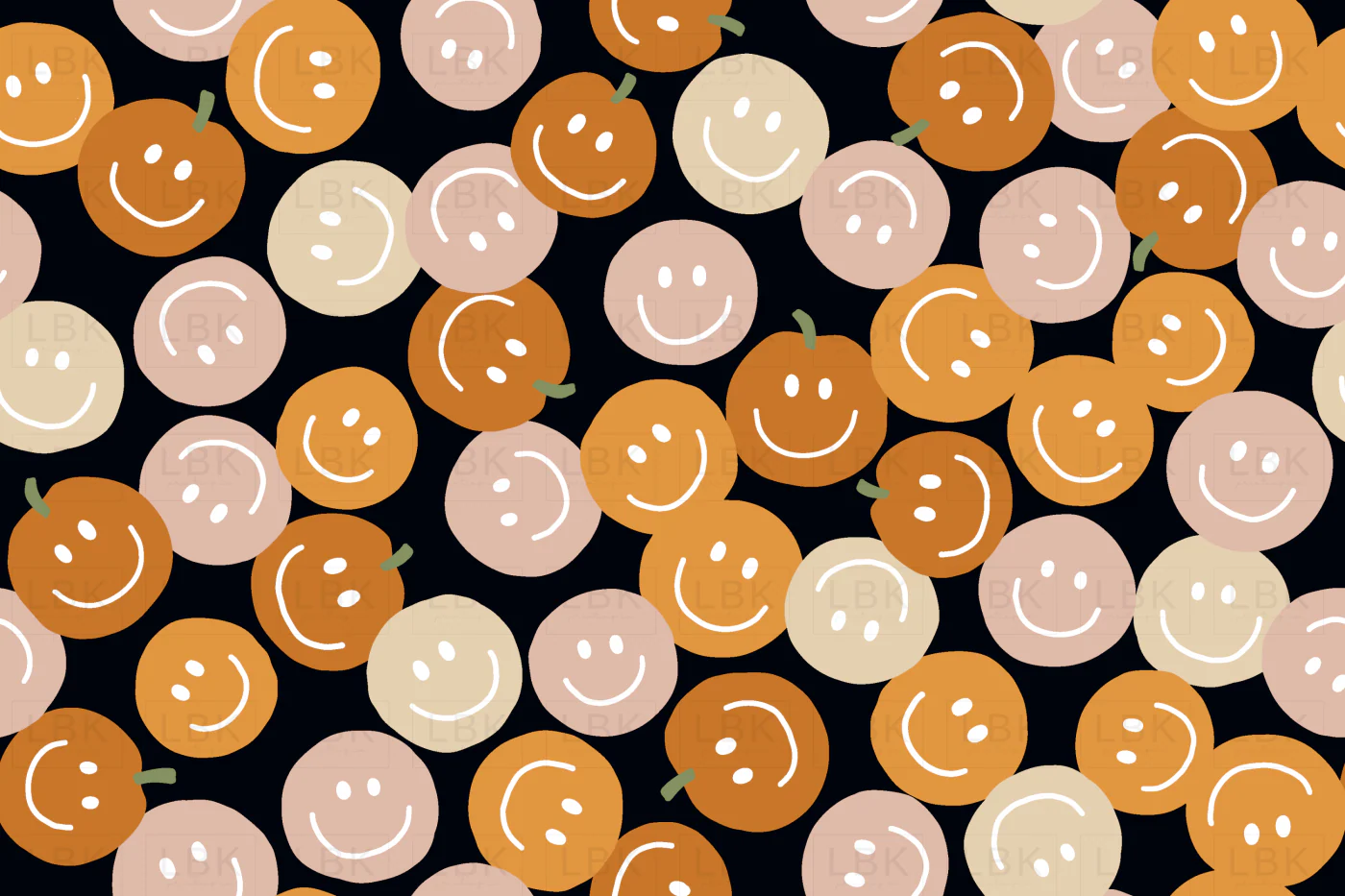 Cute smiley Halloween pumpkins in orange and pink on black