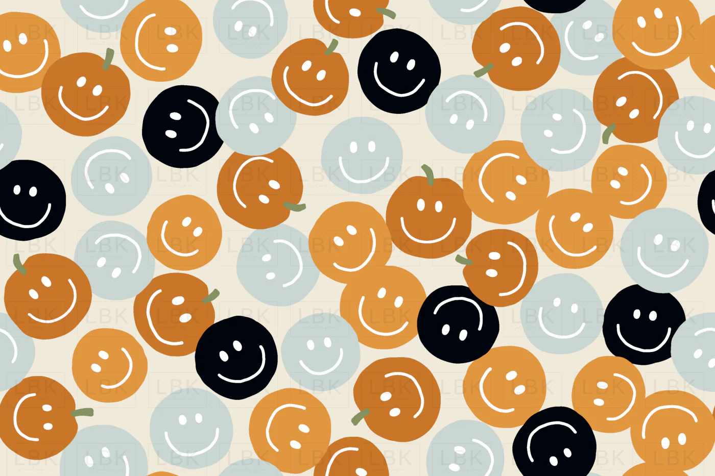 Cute smiley Halloween pumpkins in orange green and black