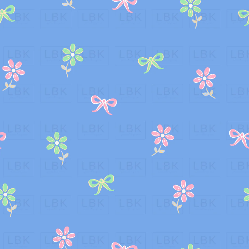 Daisies and Bows Pink and Green on Blue