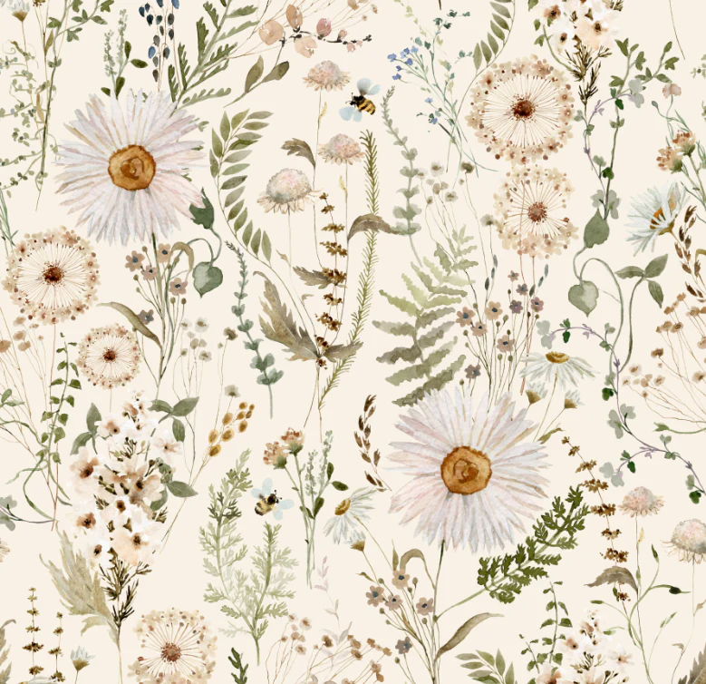 Daisy Dandelion Wildflower Meadow in Cream