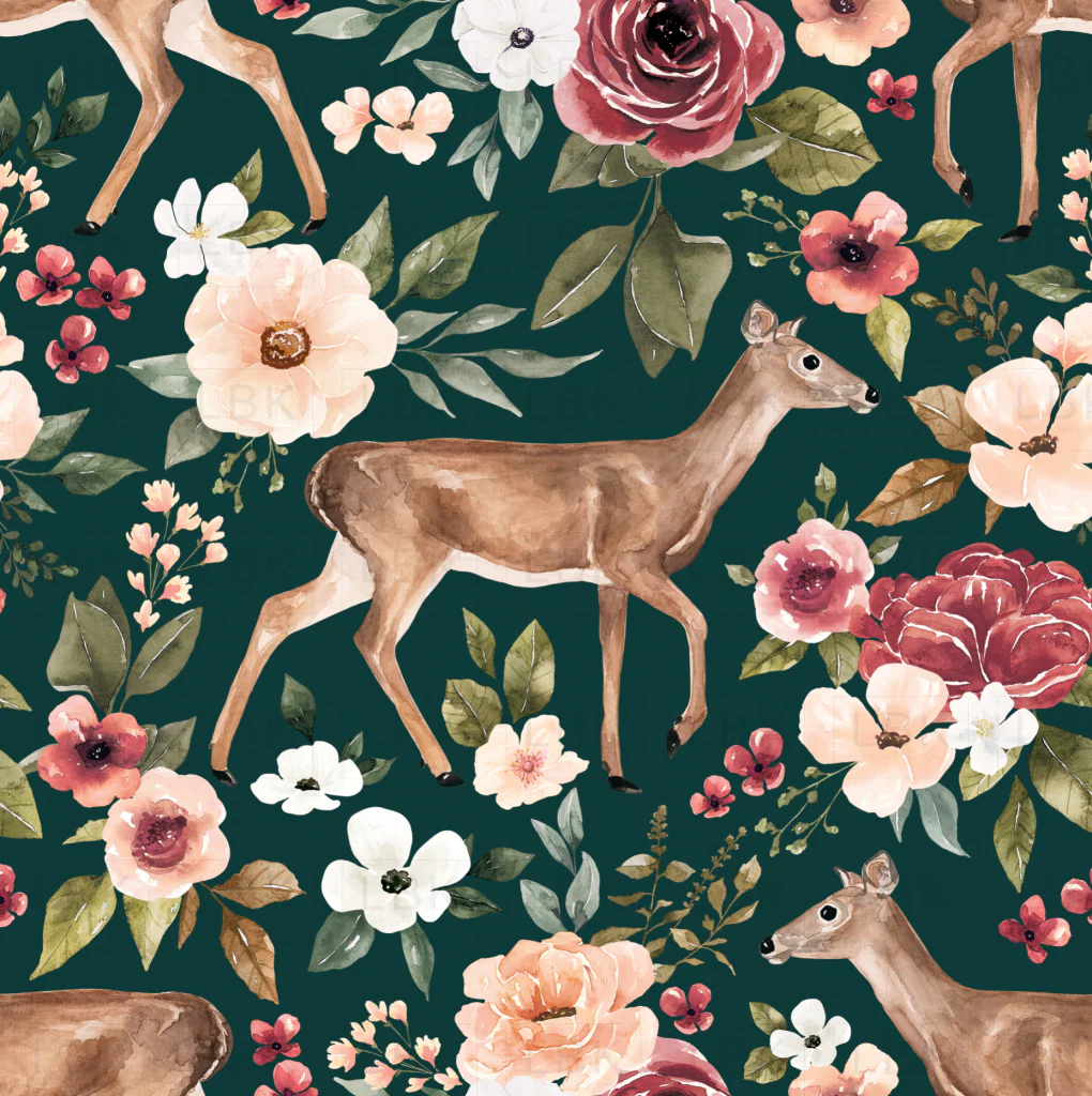 Deer Floral Emerald