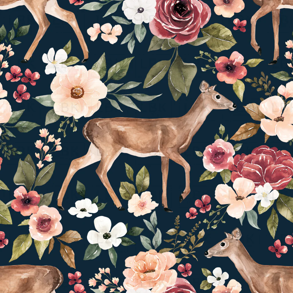 Deer Floral Navy Blue