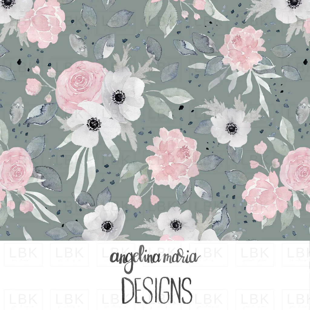 dotty springtime floral on green