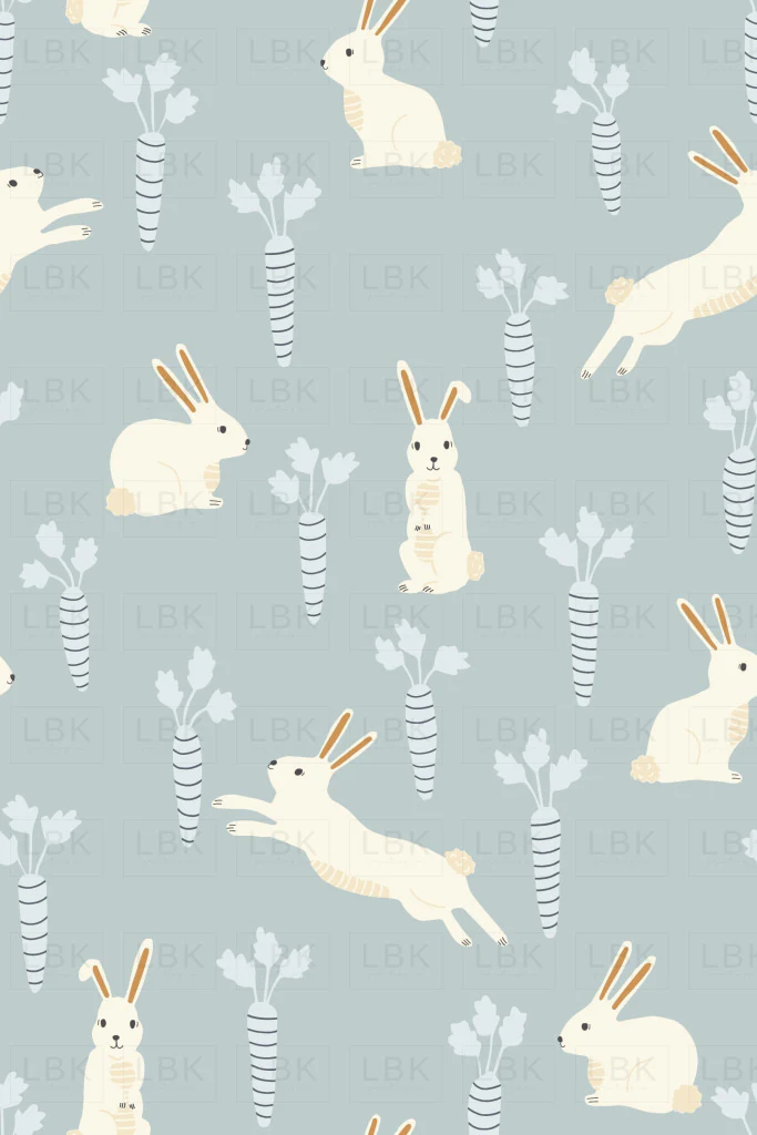 Easter Bunnies and Carrots in Blue