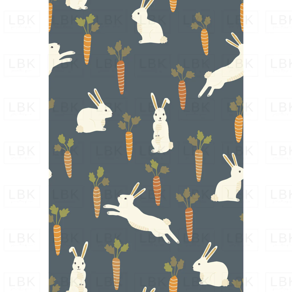 Easter Bunnies and Carrots on Dark Blue