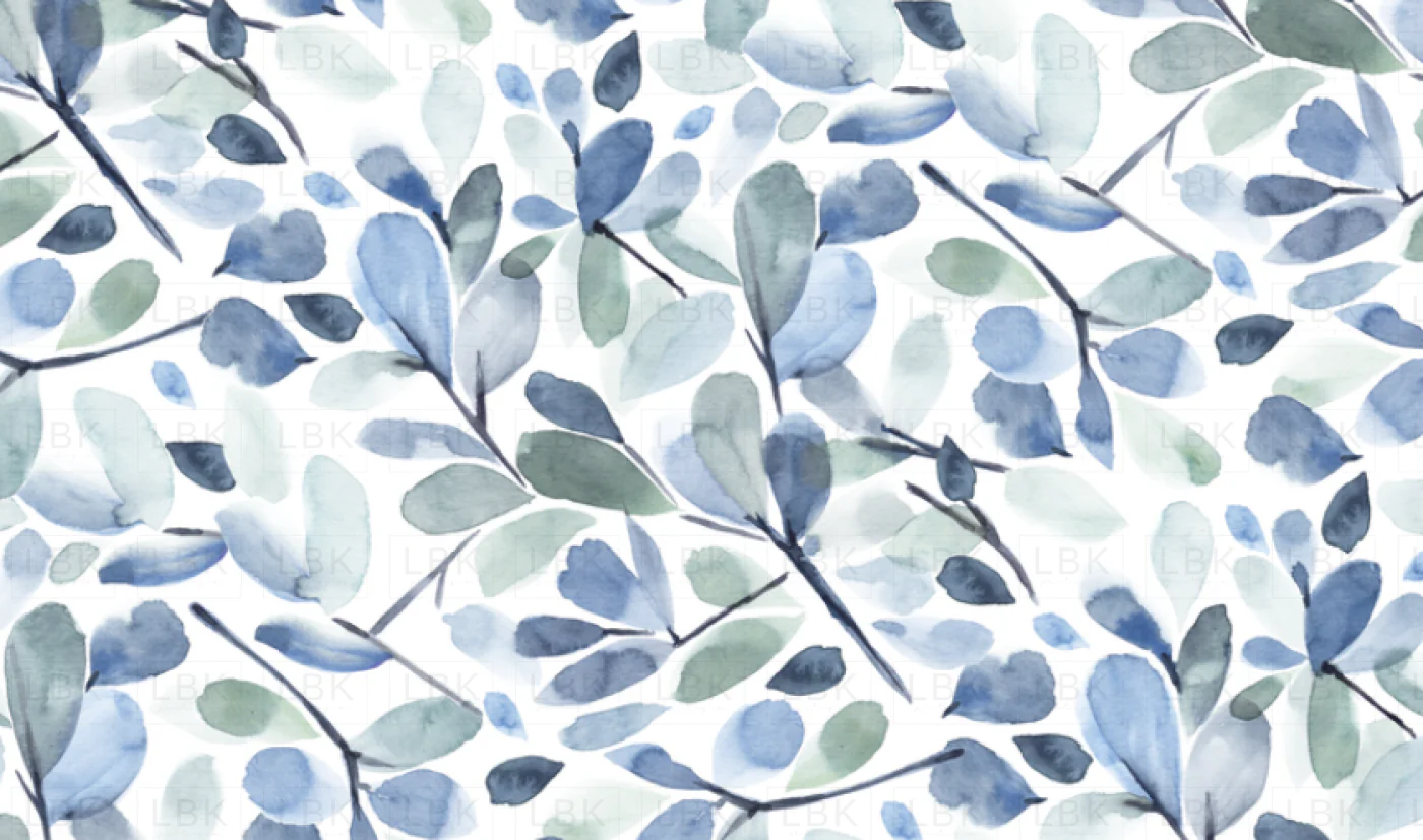FADED WATERCOLOR LEAVES-BLUE