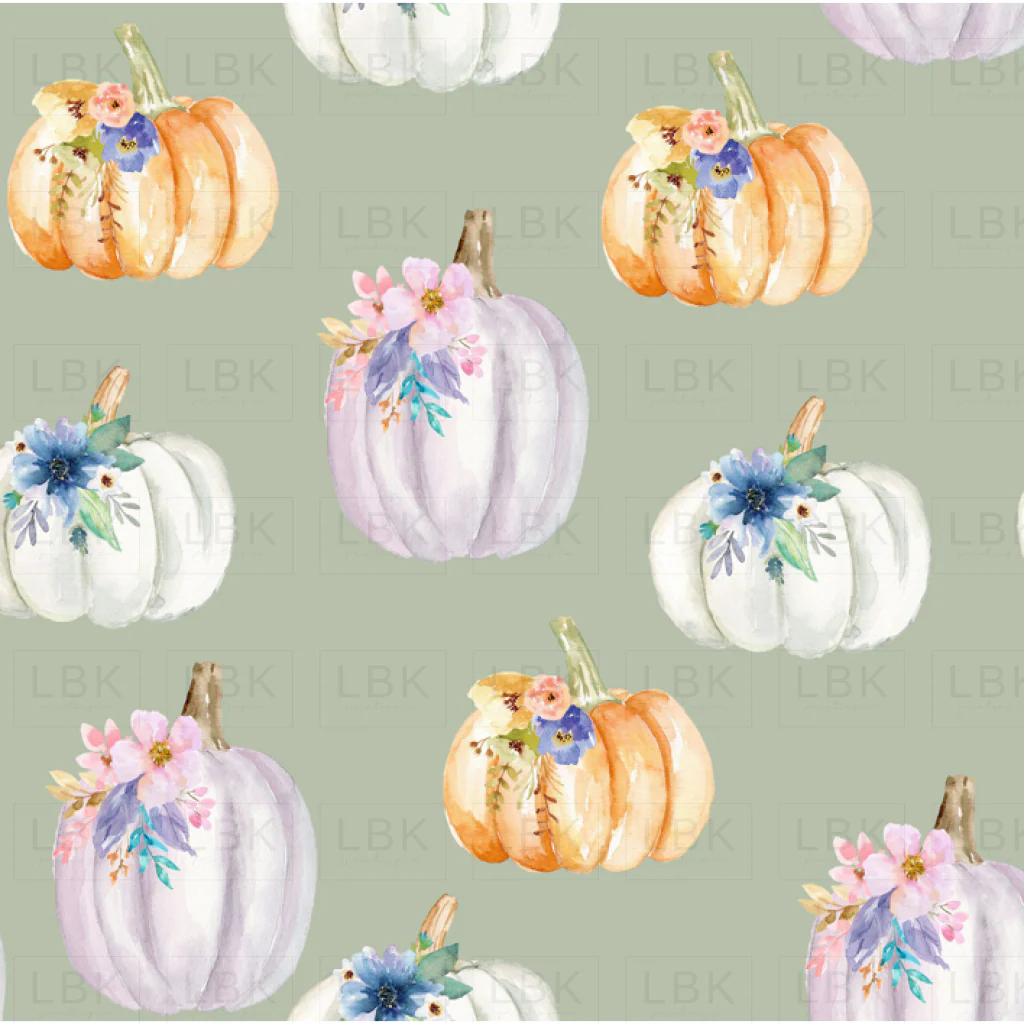 Floral Pumpkins on Sage.