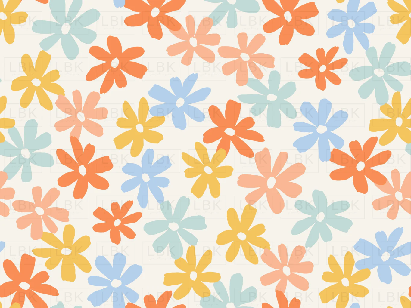 Flowers in Tangerine, Canary Yellow, Blue, Spearmint, and Pink