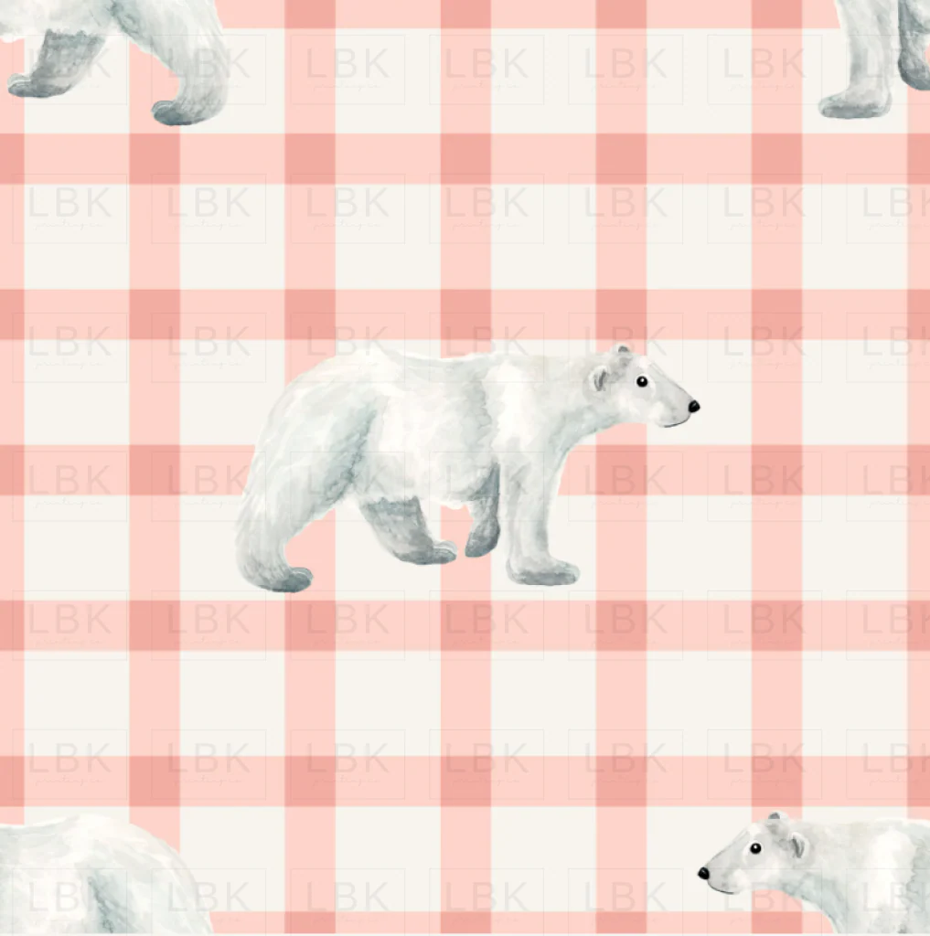 Forest and Frost Polar Bear Plaid Pink and Cream