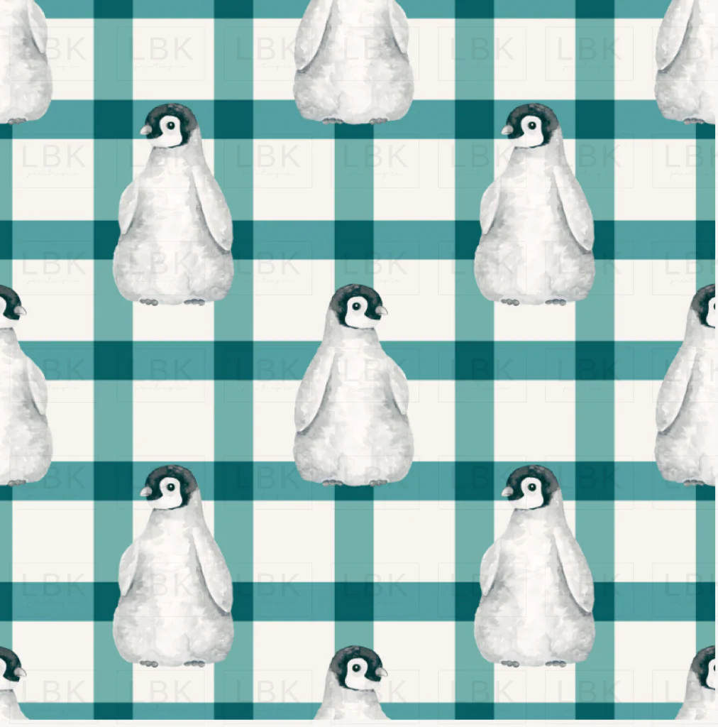 Forest and Frost Winter Penquin Plaid Teal Cream