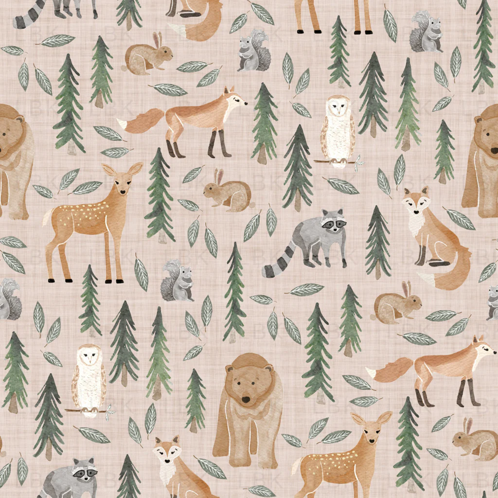 forest woodland animals- light mauve linen