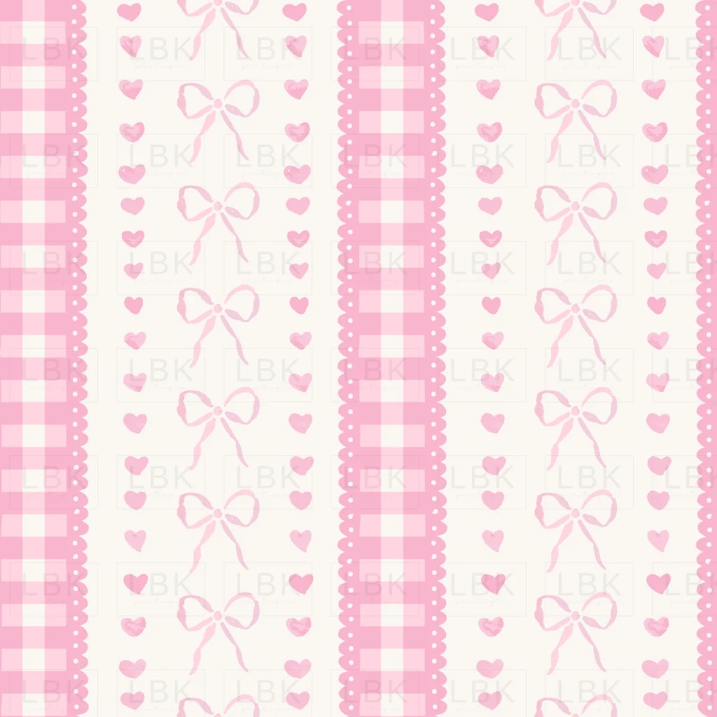 Gingham Bow Heart Stripe Pink and White
