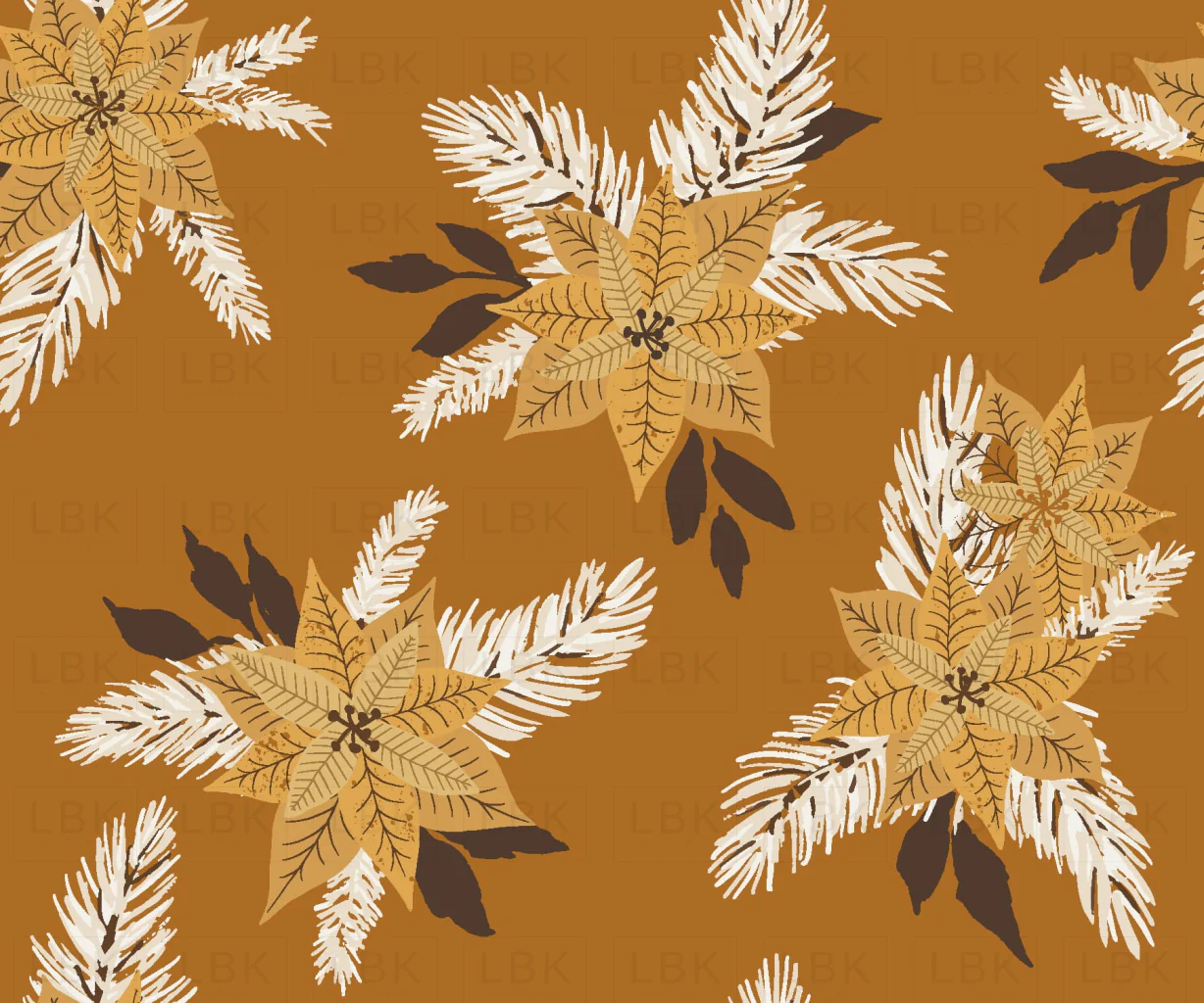 Gold Poinsettia Christmas on Cinnamon