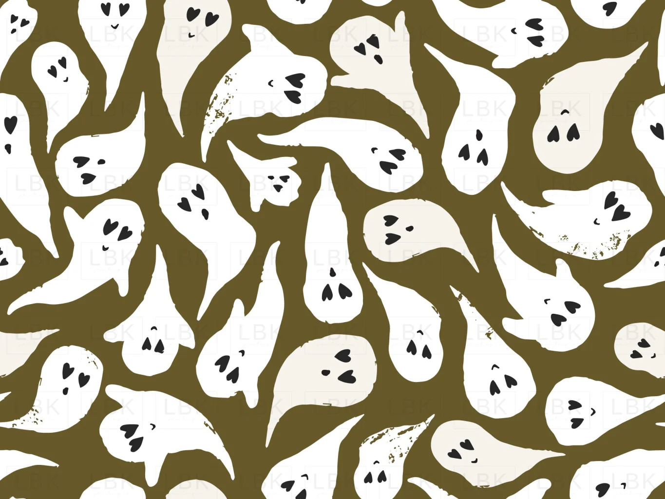 Halloween Ghosts on Dark Olive Green