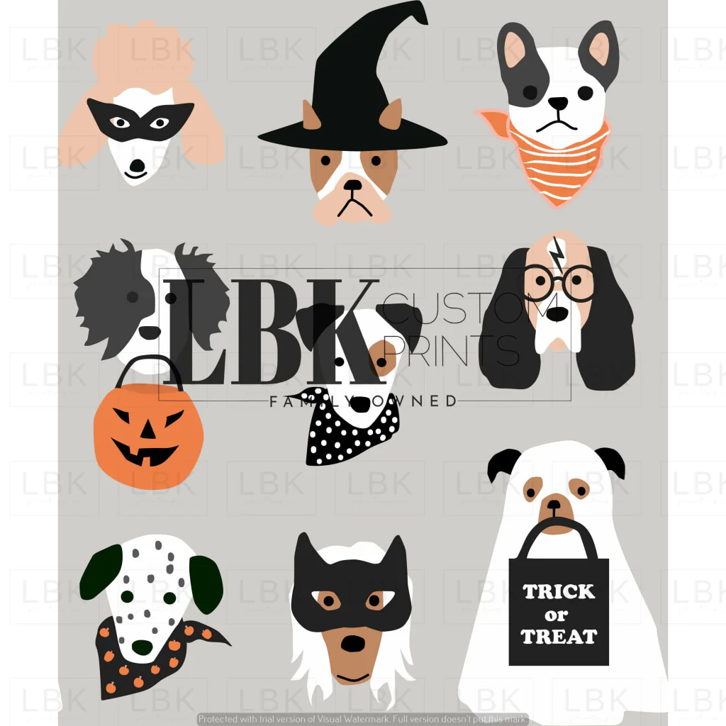 Halloween pups on gray