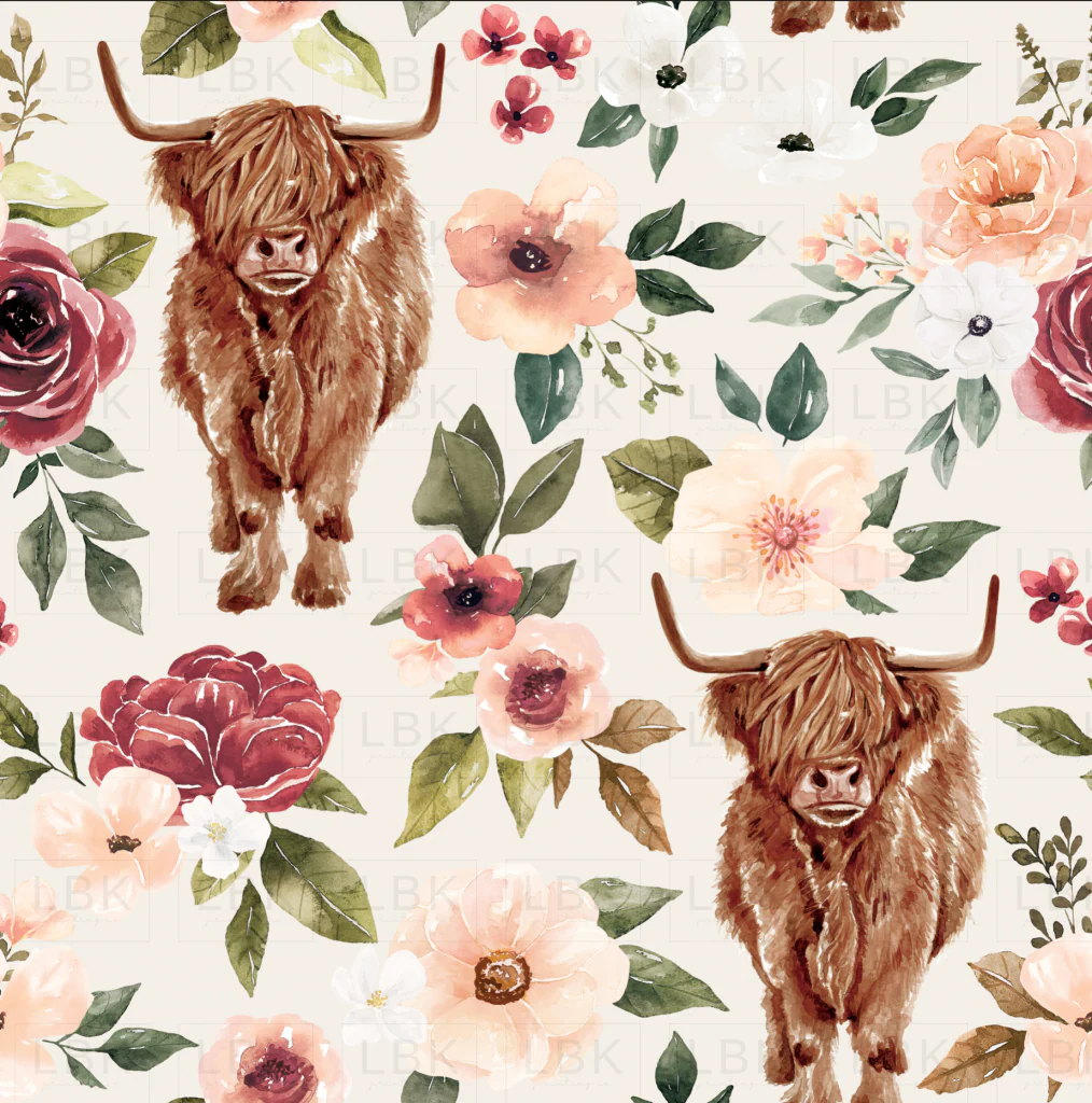 Highland Cow Floral Cream