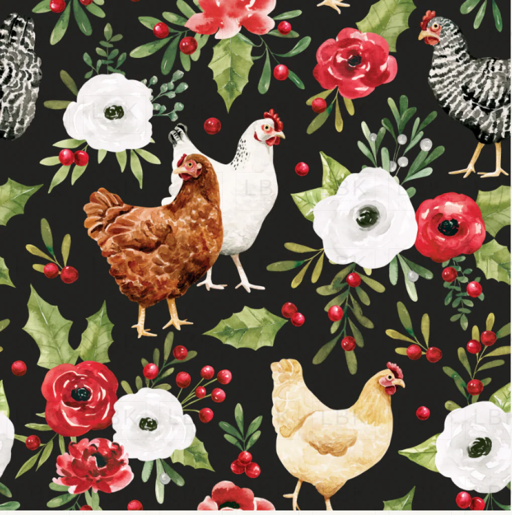 Holly and Pine Chicken Floral Black