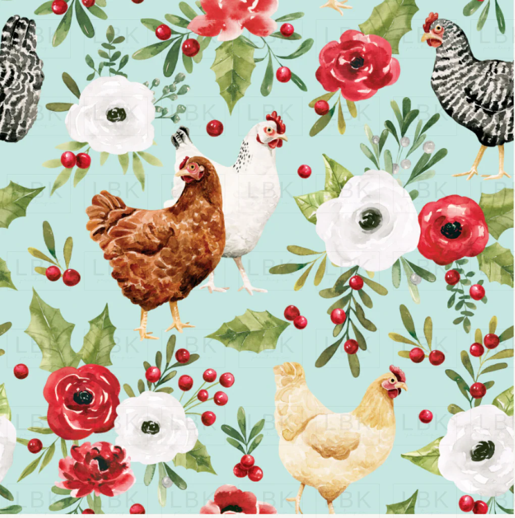 Holly and Pine Chicken Floral Blue