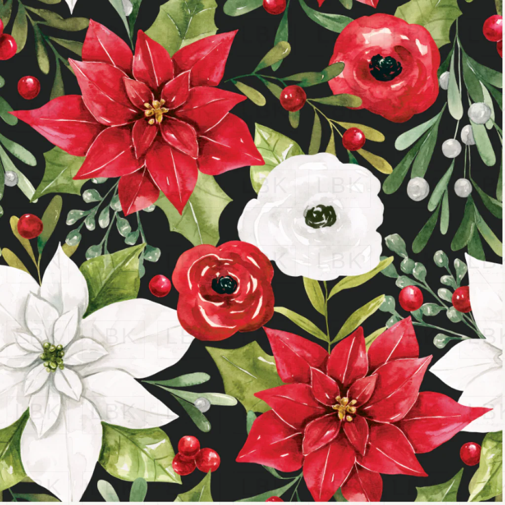 Holly and Pine Poinsettias Black