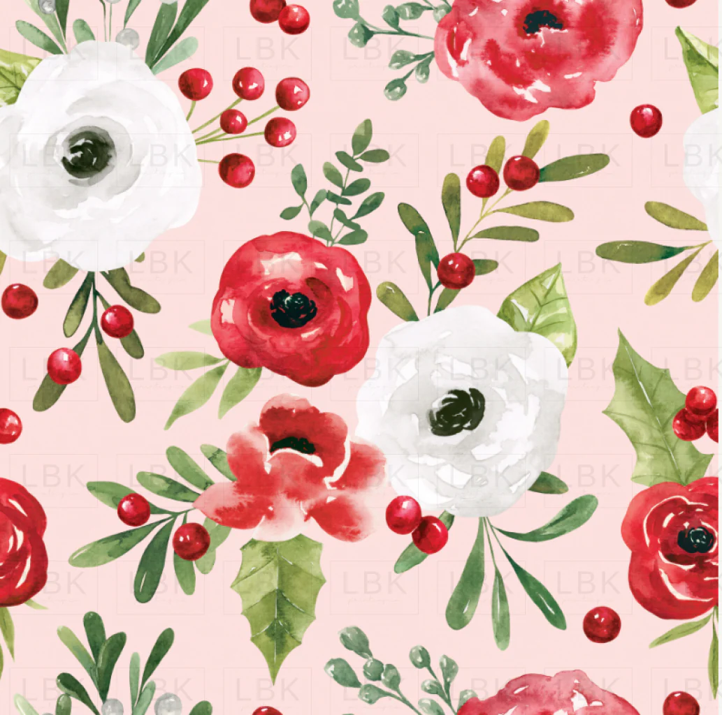 Holly and Pine Winter Floral Pink