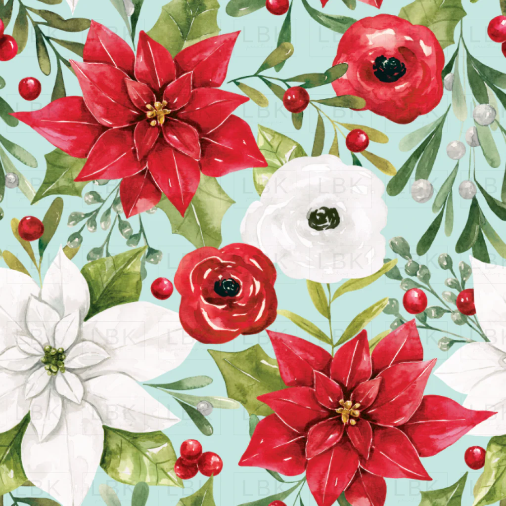 Holly and Pine Winter Poinsettias Blue