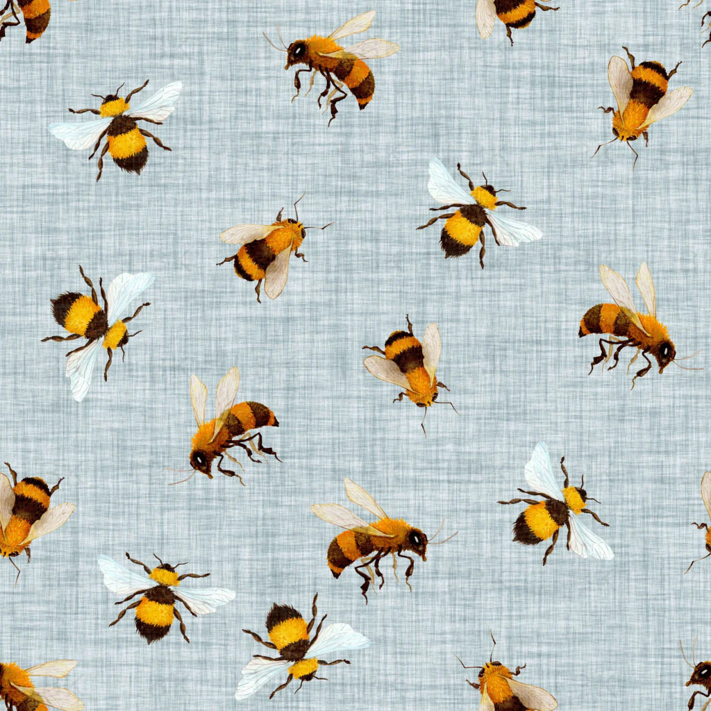 Honey Bees on Geyser Blue Linen