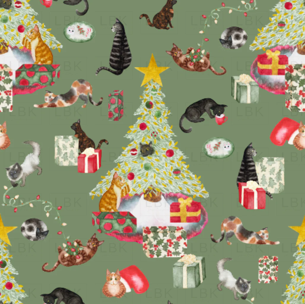 Meowy Christmas ornaments green