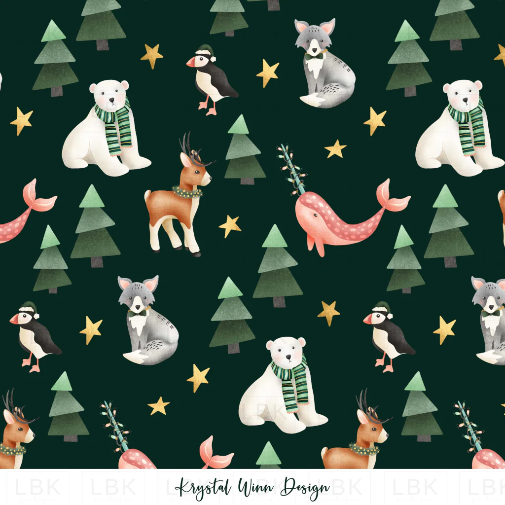 Merry Little Artic Friends Dark Emerald