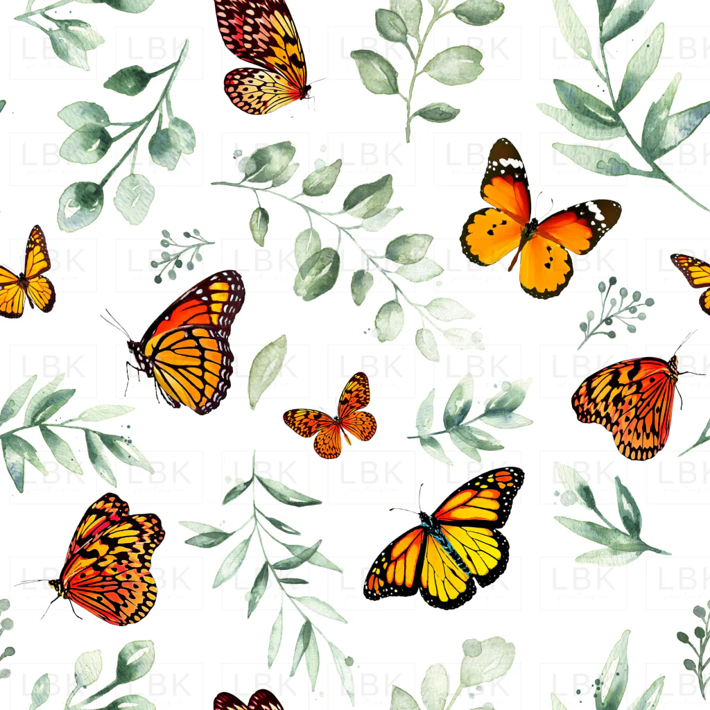 Monarch Butterflies and Botanical Leaves